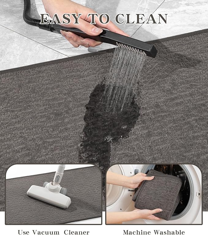 Chakme 2 Piece Bathroom Rug Sets, Ultra Thin Bath Mat Quick Dry, Absorbent Non Slip Machine Washable, Dark Grey, 17" x 24"