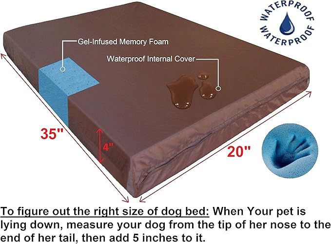 Dogbed4less Medium Orthopedic Dog Bed with Memory Foam for Pet, Waterproof Liner with Durable Nylon Blue External Cover and Extra Antislip Duvet 35X20X4 Inches