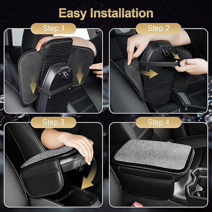 Center Console Cover Fit for Ridgeline: Upgraded Diamond Auto Middle Console Cover - Crystal Rhinestone Armrest Cover for Car with 2 Storage Bags,Anti-Scratch Auto Armrest Pad Accessory （Black