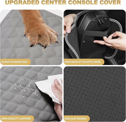 Center Console Cover Fit for Civic: Scratch and Wear Resistant Console Cover Leather with 2 Storage Bags -Upgraded Armrest Coverfor Car,Anti-Scratch Auto Armrest Pad Accessory （Black
