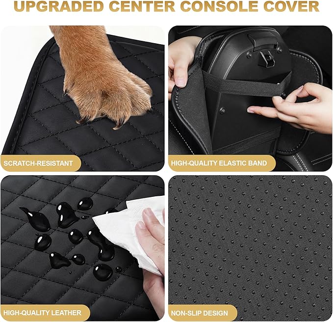 Center Console Cover for Pilot: Armrest Cover for Car with 2 Storage Bags - Scratch & Wear Resistant & Waterproof Leather Console Cover,Anti-Scratch Auto Armrest Pad Accessory （Black