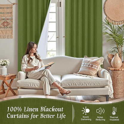 LAMIT 100% Blackout Linen Curtains