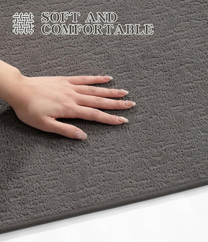 Chakme 2 Piece Bathroom Rug Sets, Ultra Thin Bath Mat Quick Dry, Absorbent Non Slip Machine Washable, Dark Grey, 17" x 24"