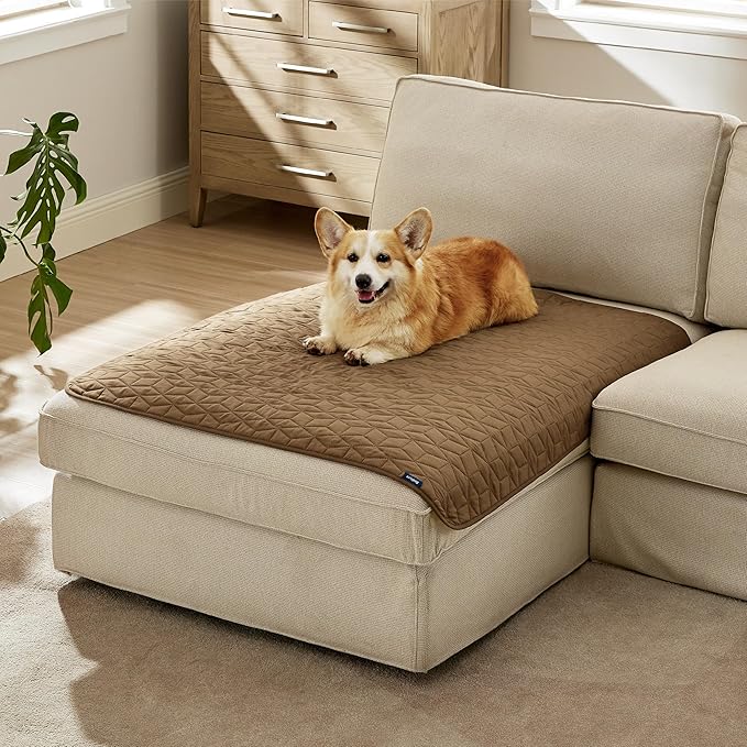 Bedsure 100% Waterproof Couch Cover for Dogs Washable - Non Slip Waterproof Dog Blanket for Couch Sofa, Lightweight Furniture Protector Durable for Pet Cat Puppy with Non-Slip Bottom, Brown, 40x50IN